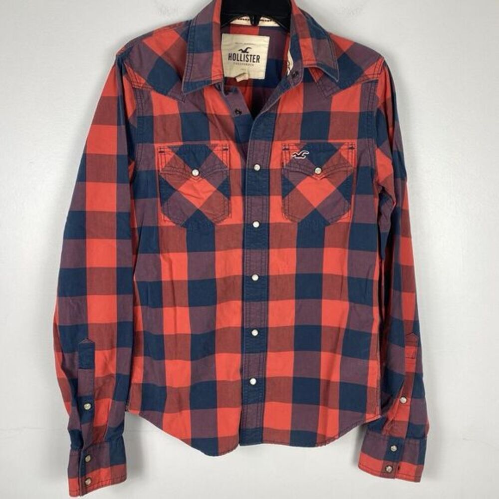 Hollister‎ Plaid Mens Shirt Sz S Red Long Sleeve Button Western Rodeo
